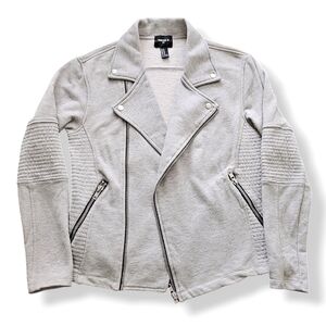 Forever 21 Men Gray Knit Moto Jacket